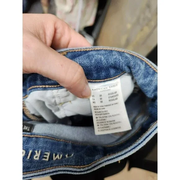 American Eagle Womens The Dream Jean Distressed Skinny Fit Blue Denim Jeans - Picture 6 of 7